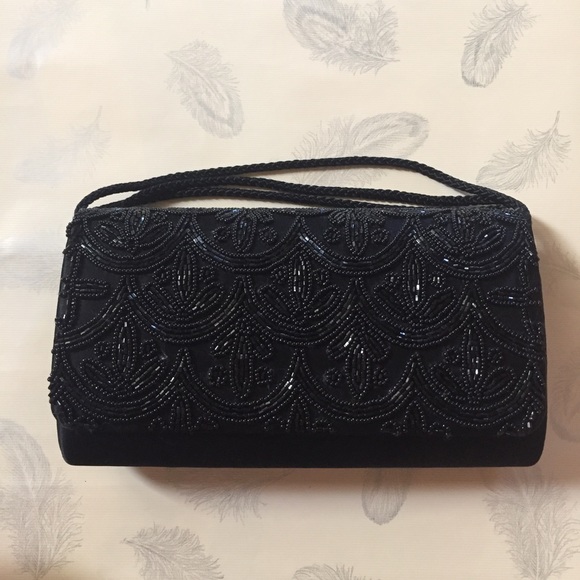 Handbags - Black beaded evening clutch